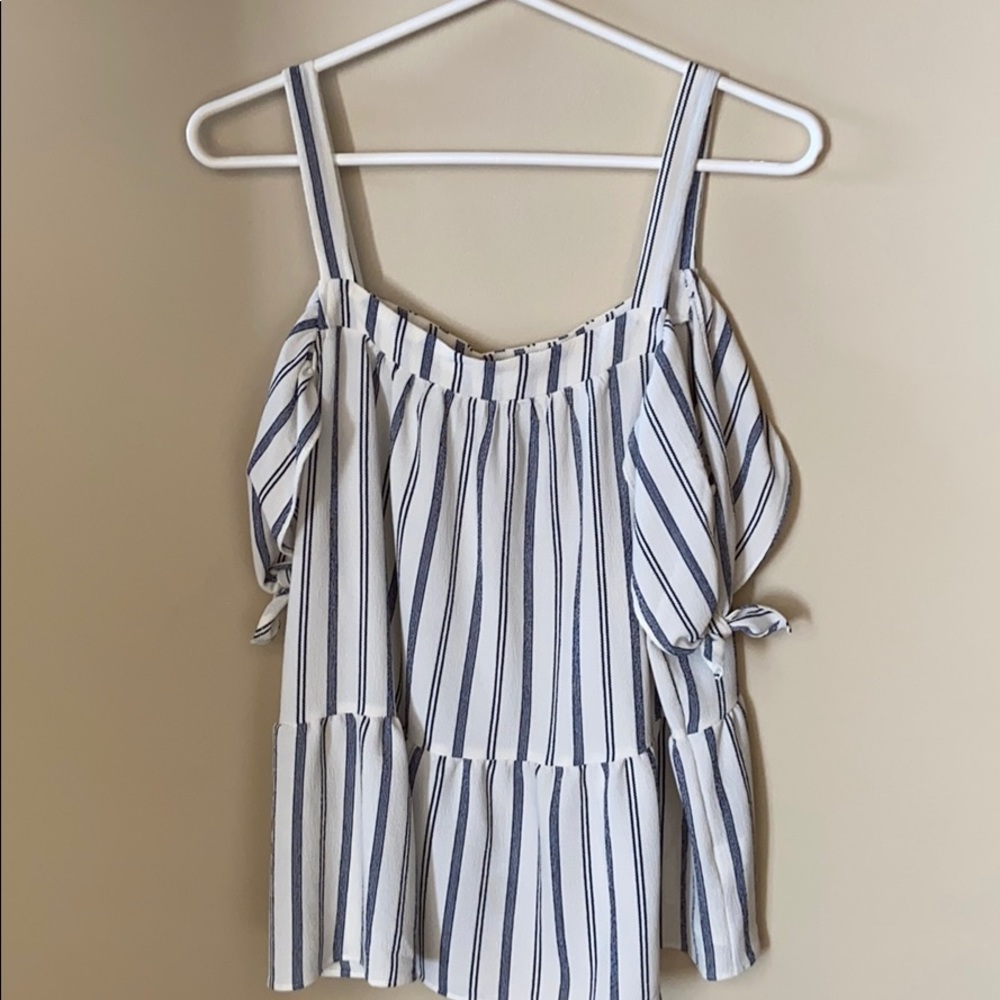 Charming Charlie Striped Cold Shoulder Tank Top
